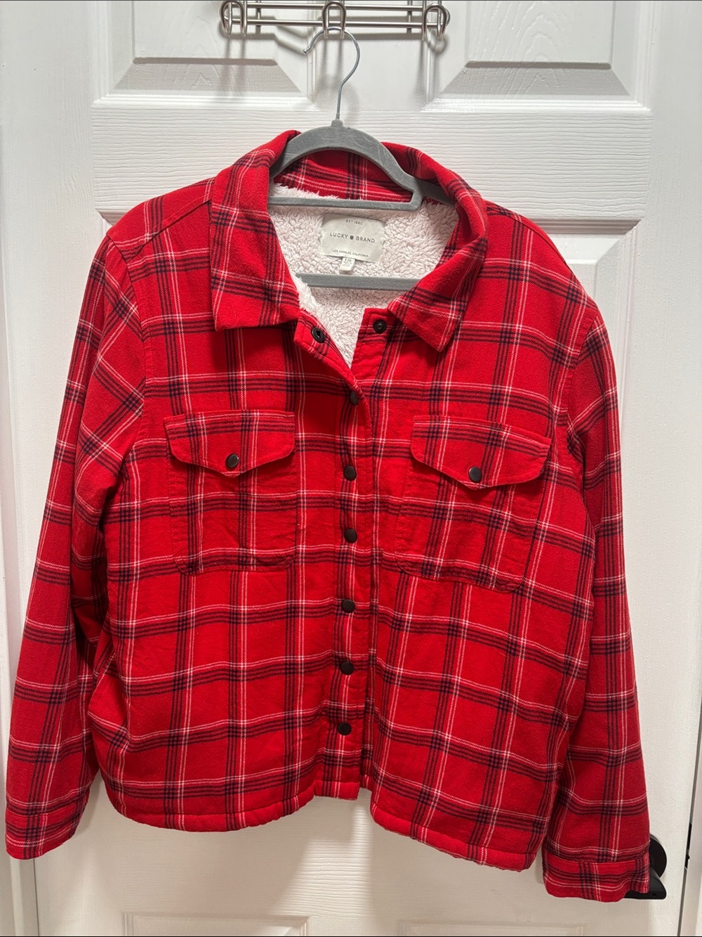 Lucky Brand Red Plaid Sherpa-Lined jacket